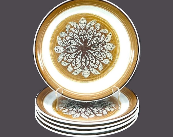 Five Franciscan Nut Tree stoneware salad plates made in England.