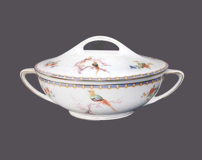 Antique Altrohlau | MZ Austria Victoria covered serving bowl. Bird of Paradise.