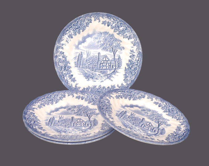 Vintage Churchill China The Brook Blue bread plates. Blue-and-white tableware made in England. Four plates.