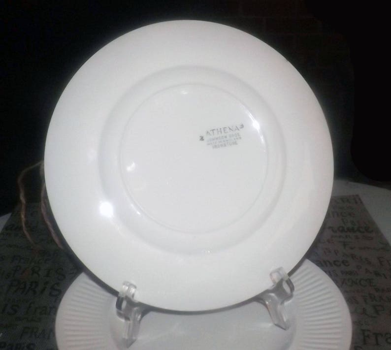 1960s through 1980s. Set of three Johnson Brothers Athena White all-dinner plates