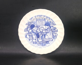 Myott Meakin blue-and-white decorative plate made in England. Our Kitchen is the Heart of Our Home.
