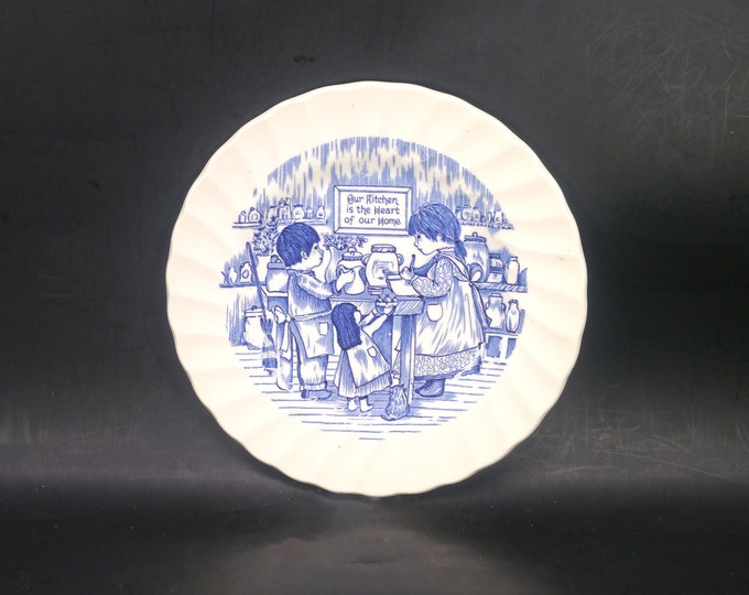 Myott Meakin blue-and-white decorative plate made in England. Our Kitchen is the Heart of Our Home.