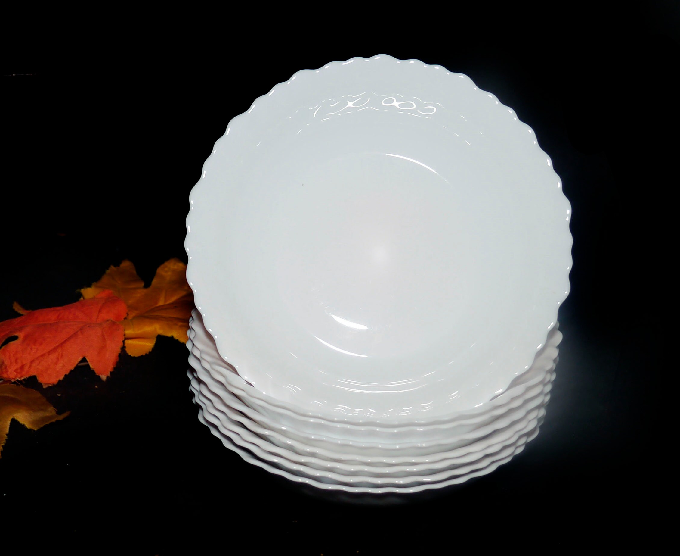 Four Arcopal Trianon allwhite soup bowls made in France. Sold in sets