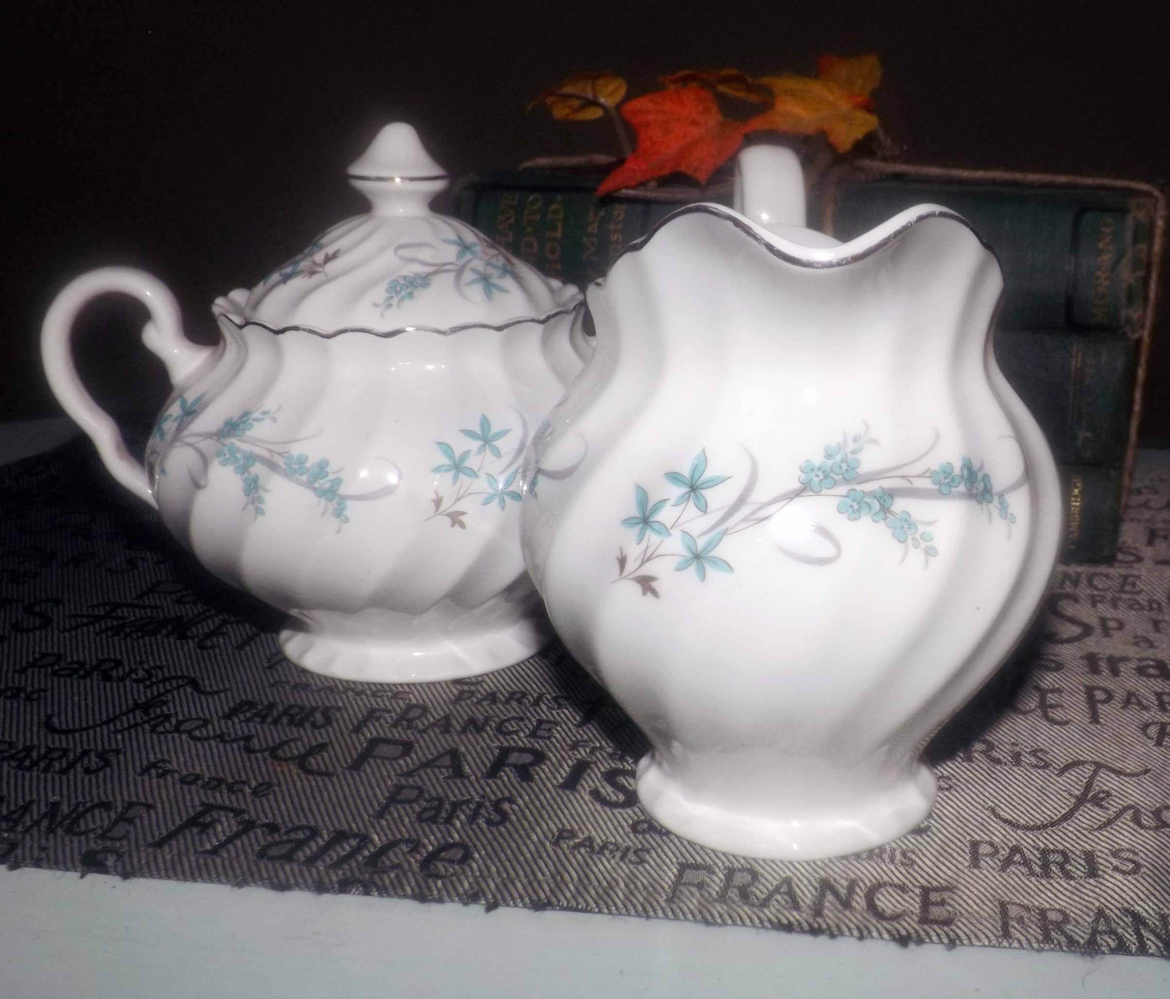 Midcentury (1950s) Johnson Brothers JB1117 handdecorated creamer or covered sugar bowl. Blue