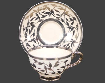 Vintage Myott Old Silver Luster 1505F cup and saucer set made in England.