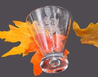 Smirnoff Vodka cocktail glass. Etched-glass branding, tulip shape.