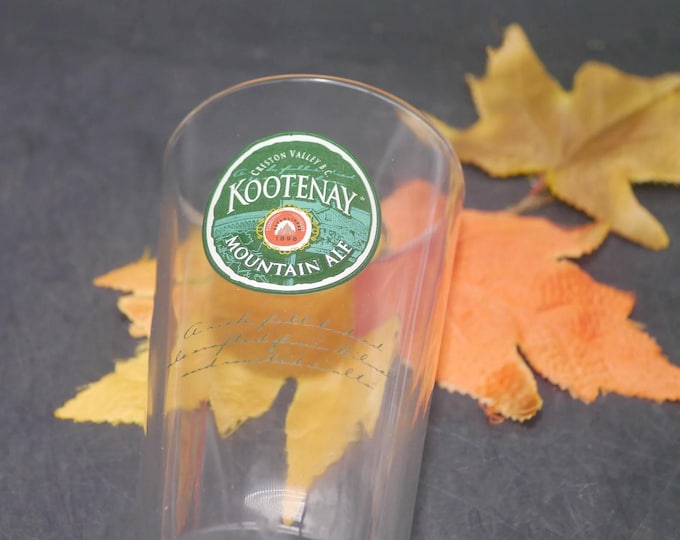 Kootenay Mountain Ale beer pint glass. Etched-glass branding.