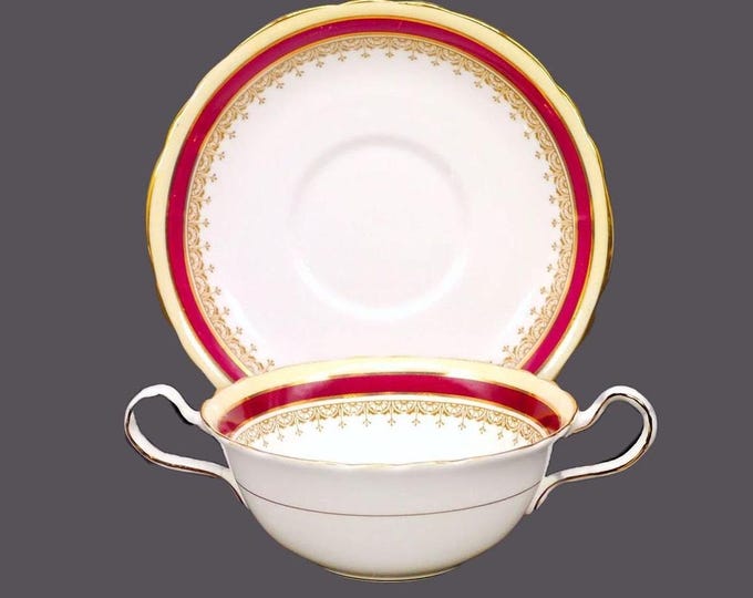 Vintage Aynsley Wendover Maroon Bone China Cream Soup Set: England.