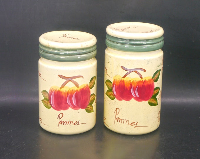 Pair of Casa Elite Home Collection Pommes | Apples hand-painted canisters.