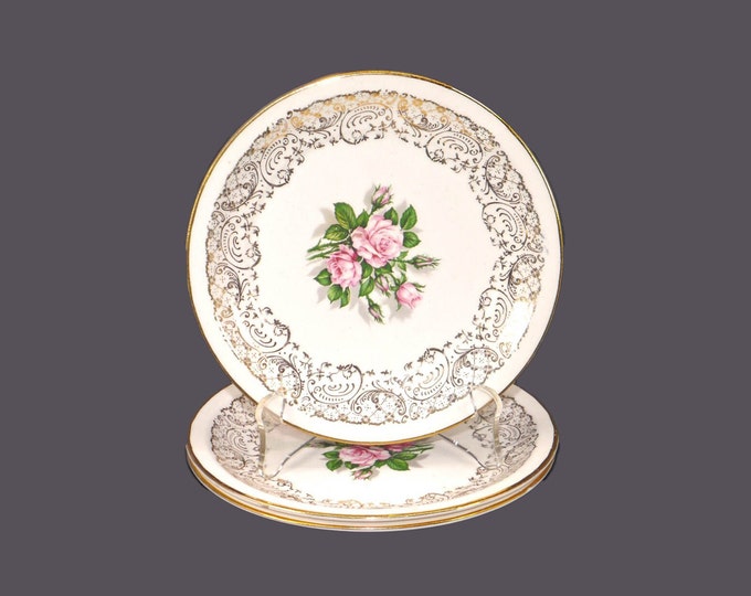 Three Georgian China Tudor Rose Pink bread plates made in USA.