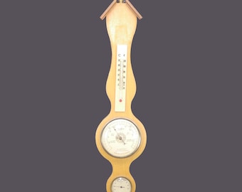 ISOG Barometer and Thermometer. Wall mount. Wood and Metal with glass coverings. Made in Canada.
