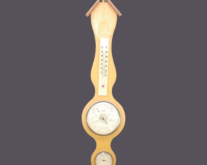 ISOG Barometer and Thermometer. Wall mount. Wood and Metal with glass coverings. Made in Canada.