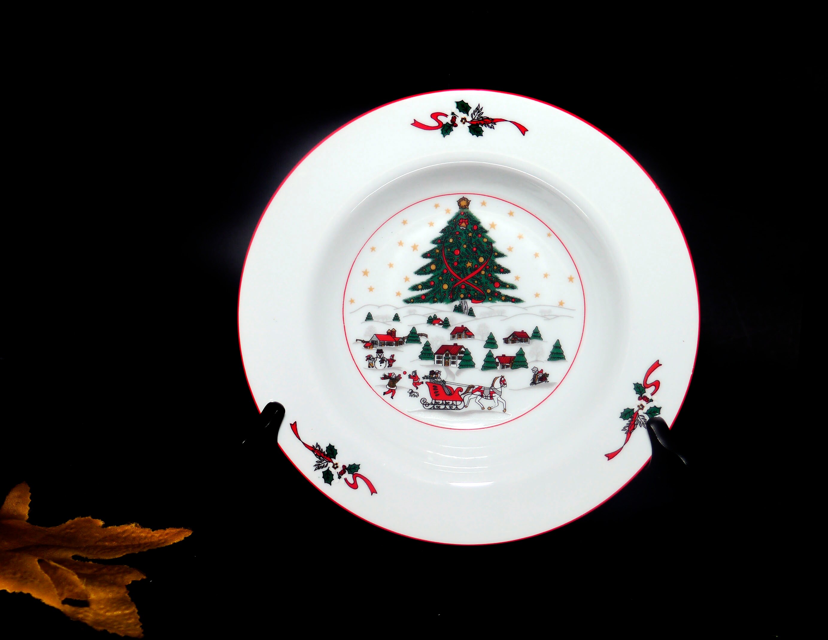 Set of three vintage (1980s) Kopin Christmas Pleasure rimmed soup bowls