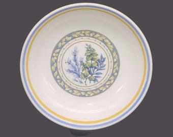 Vintage Tre Ci round pasta serving bowl made in Italy. Central herbs, blue and yellow bands.