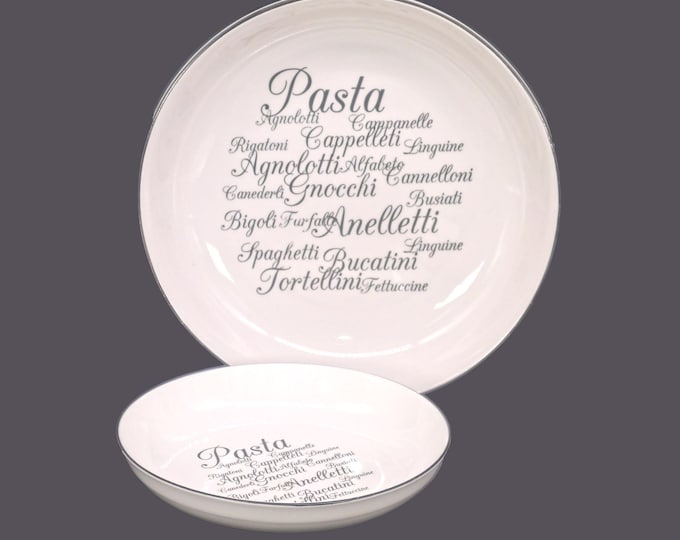 Pair of Maxwell Williams Trattoria pasta bowls. Pasta wording black trim.  Large serving bowl, individual pasta bowl.