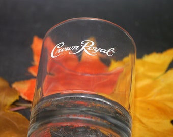 Crown Royal lo-ball, on-the-rocks, whisky glass. Etched-glass branding.