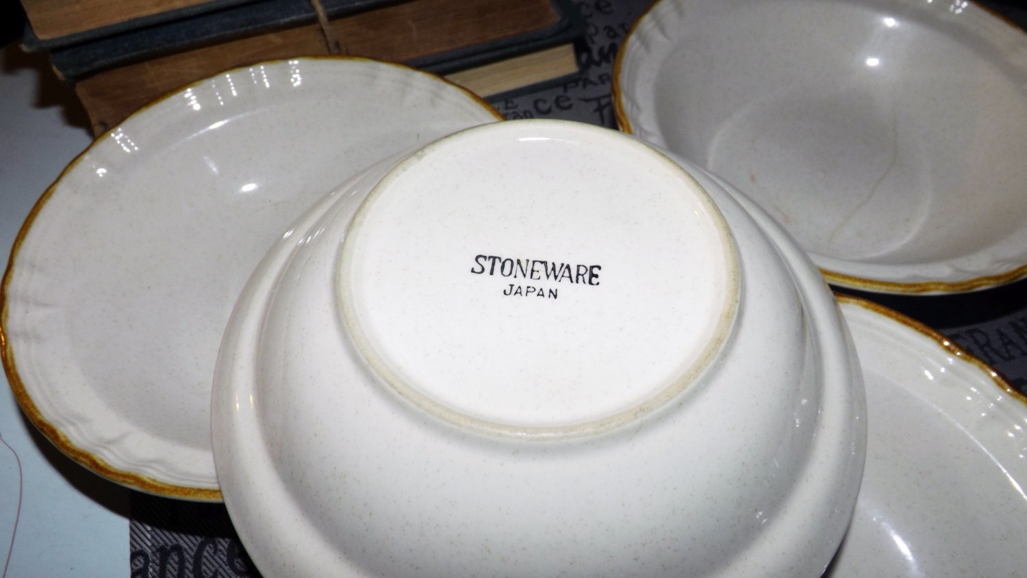 Set of seven vintage (1960) Genuine Stoneware Chateau rimmed cereal
