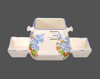 Lancaster Sons indoor planter pot. Blue and red florals, blue and gold lines, blue trim. Made in England.