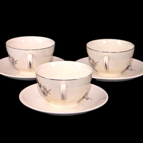 Three Johnson Brothers | Sovereign Potters d'Anjou cup and shops saucer sets. Flaws (see below).