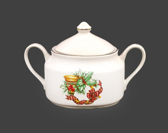 Sonata Noel covered, double-handled sugar bowl. Christmas Porcelain. Minor flaw (see below).