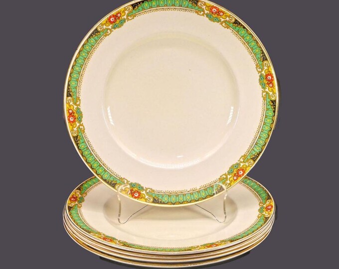 Five art-deco era Wood & Sons WOO190 | W431 dinner plates. Ivory Ware ironstone made in England.