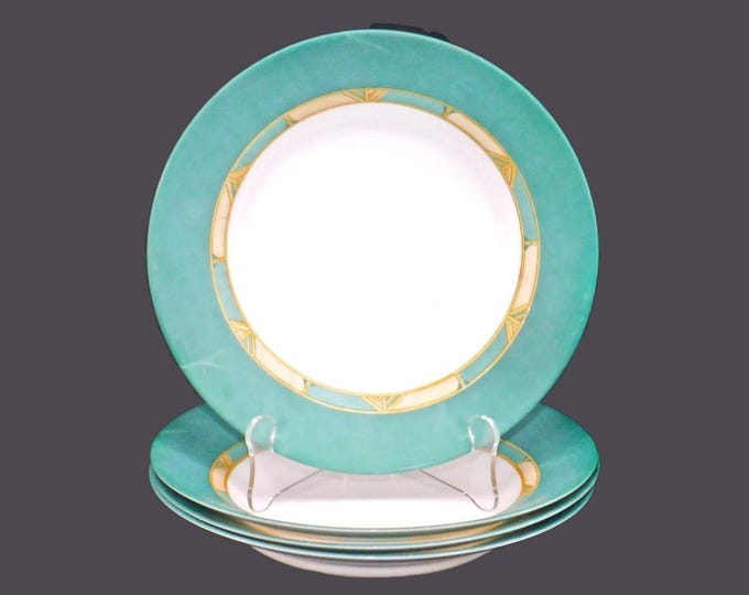 Four Arcopal Cortina rimmed, glass soup bowls made in France.