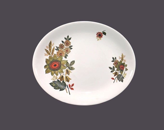 Alfred Meakin oval platter. Glo-White ironstone made in England. Orange green flowers.