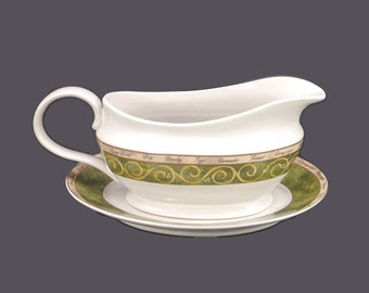 Vintage American Atelier Bouquet Garni 5011 stoneware gravy boat with underplate.