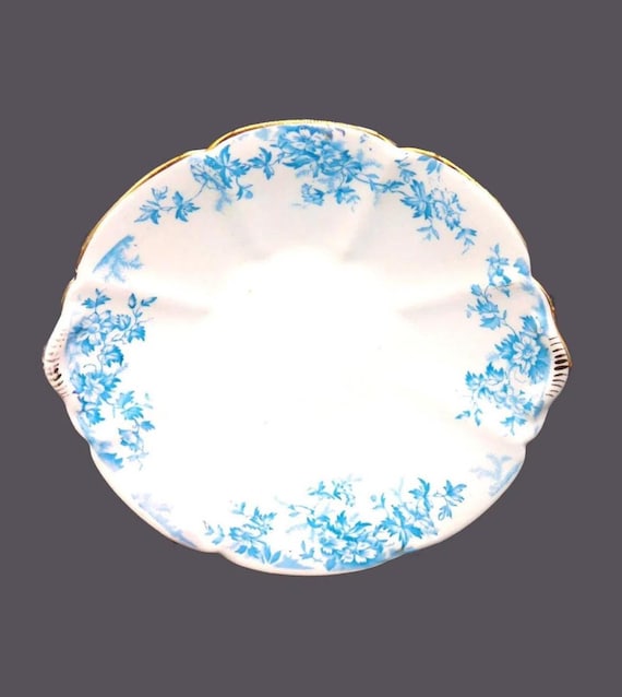 Antiker Worthington & Harrop Ely Kuchen Teller: Englische Blaue Blumen Kuchen Servierplatte