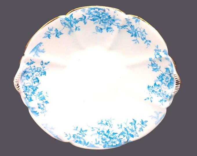 Antique Aesthetic Movement Worthington & Harrop Ely lugged cake or cookie serving plate. Blue florals on white. Made in England.