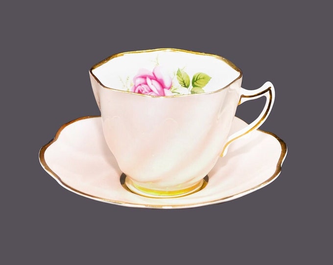Clare Bone China 340 cup and saucer set. Soft pink, roses. Made in England.