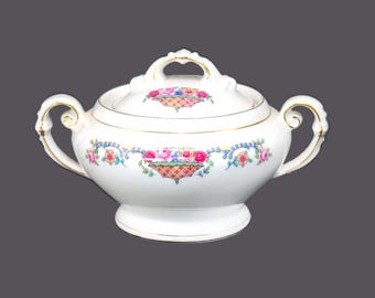 Vintage Victoria China 264 covered sugar bowl. Flowers in basket. Czechoslovakia.