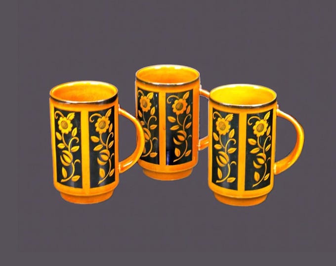 Three Crown Devon Fieldings Aztec tea mugs made in England.
