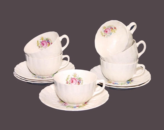 Six Simpsons Potters SIM18 cup and saucer sets. Solian Ware ironstone made in England.