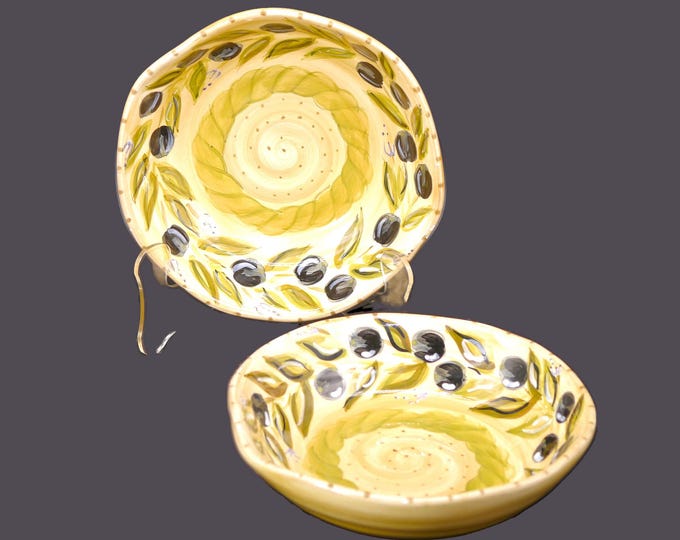Pair of Tabletops Unlimited Provincial Olives individual pasta bowls.