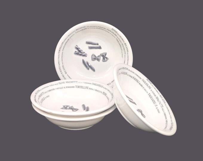 Four Toscana | Adamo Imports individual pasta bowls. Pasta shells pasta wording about rim in black. Made in Italy. Flaws (see below).