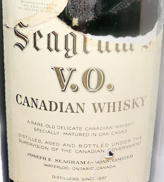 Vintage Seagrams VO Canadian One-gallon Whisky Bottle. Branded