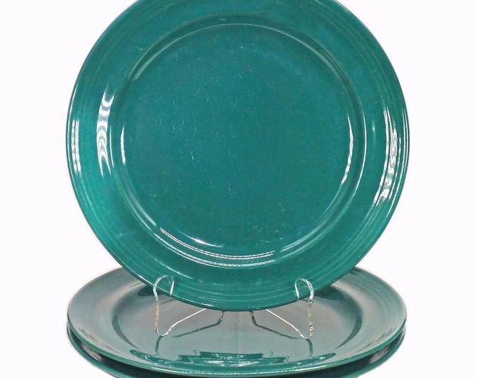 Three Signature Housewares Carnivale Dark Green stoneware dinner plates made in Japan.