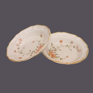 Mikasa zijden boeket soepkommen: vintage aardewerk, bloemenrand (set van 2)