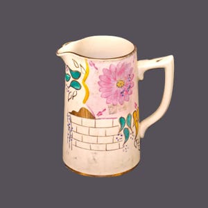 Sadler pitcher. Pink teal florals garden wall. Made in England. Flaws (see below).