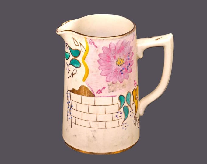 Vintage Sadler pitcher. Pink teal florals garden wall. Made in England. Flaws.