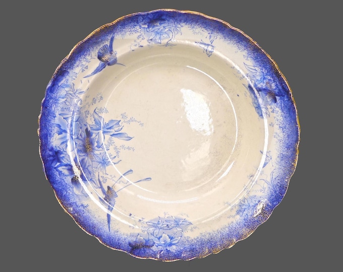 Victorian Flow Blue Soup Bowl: GTM Orchid, Antique English China