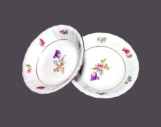 Pair of Winterling Schwarzenbach WIG34 fruit nappies, dessert, berry bowls. Multi-motif Meissen florals. Germany US Zone.