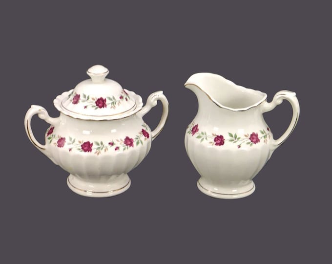 J&G Meakin Rose Marie creamer and covered sugar bowl set made in England.