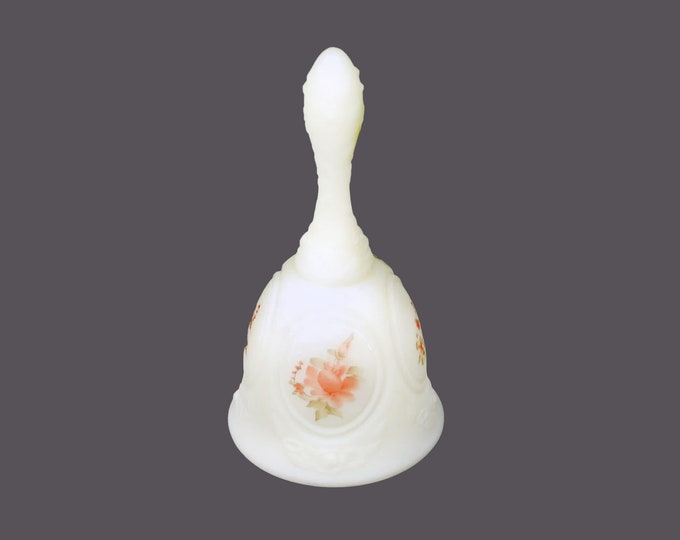 Fenton hand-painted, signed custard glass bell. Janet Singledecker artist. Made in England.