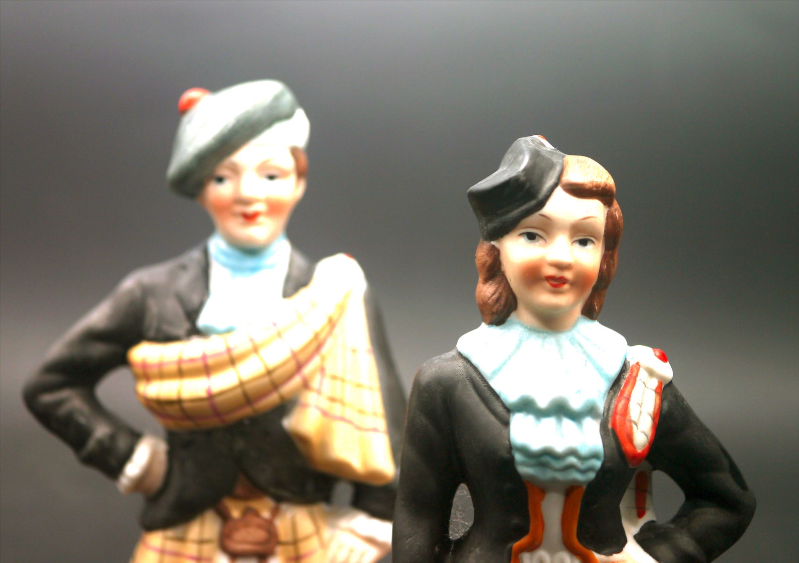 Pair of Porcelain Bisque Scottish Lass and Laddie Figurines. Etsy Canada