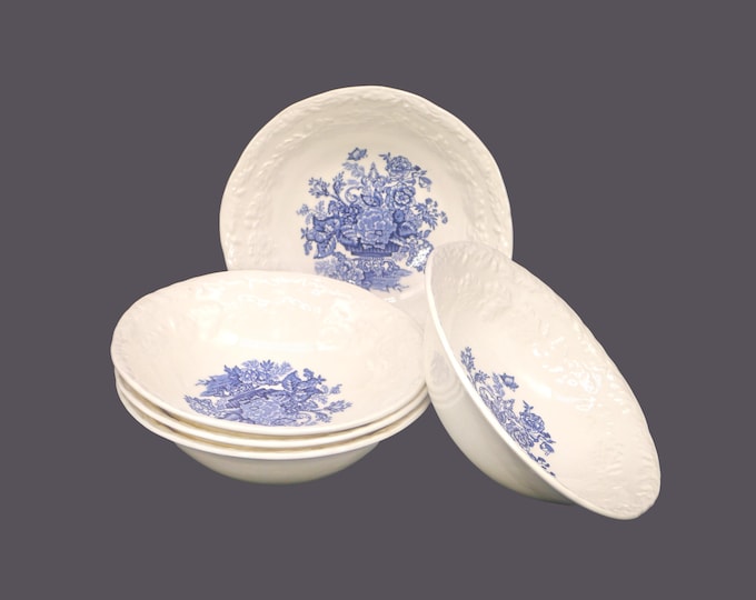 Five Masons Ascot on Oak | Hanging Basket coupe cereal bowls. Blue-and-white tableware made in England.