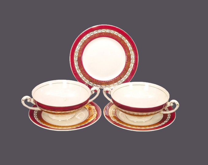 Five pieces of Myott New Hampshire 2734BU made in England. Cream soup cups, bread plates.