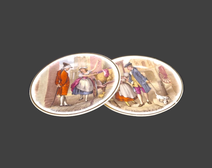 Pair of Staffs Teaset Co. Cries of London trinket dishes made in England. Fine Black Cherries, Who'll Buy My Lavender. Flaw (see below).