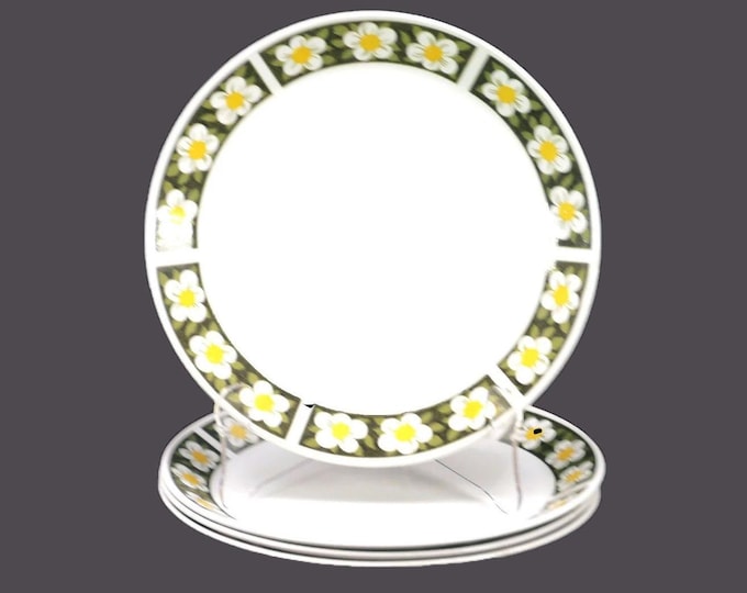 Four retro Johnson Brothers Meadowbrook dinner plates made in England.
